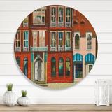 East Urban Home Facade Of Shop In Paris I - French Country Metal Circle Wall Art Metal in Red | 11" H x 11" W x 1" D | Wayfair