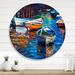 East Urban Home Boats Resting On The Water During Warm Sunset X - Nautical & Coastal Circle Wall Art in Blue | 11 H x 11 W x 1 D in | Wayfair