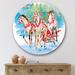 East Urban Home Galoping Horses w/ Carriage In The Snow - Farmhouse Metal Circle Wall Art Metal in Red | 29" H x 29" W x 1" D | Wayfair