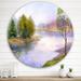 East Urban Home Single Tree On The Bank Of River - Lake House Metal Circle Wall Art Metal in White | 36 H x 36 W x 1 D in | Wayfair