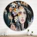 East Urban Home Portrait Of A Young Lady w/ Flowers I - Modern Metal Circle Wall Art Metal in White | 36 H x 36 W x 1 D in | Wayfair