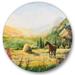 East Urban Home Morning Sun In The Mountains w/ Horse - Farmhouse Metal Circle Wall Art Metal in Green | 11 H x 11 W x 1 D in | Wayfair