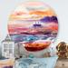 East Urban Home Boat On The Ocean During Vibrant Sunset - Nautical & Coastal Metal Circle Wall Art Metal in Pink | 11 H x 11 W x 1 D in | Wayfair