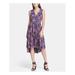 DKNY Womens Navy Printed Sleeveless V Neck Midi Sheath Dress Size 8