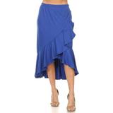 MOA COLLECTION Women's Solid Ruffled Faux Wrap Stretch Comfy Elastic Waist Midi Skirt/Made in USA