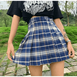 Women Girls High Waisted Pleated Solid Tennis School Skirt Mini Plaid Skirt