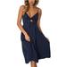 Womens Dresses Summer Tie Front V-Neck Spaghetti Strap Button Down A-Line Backless Swing Midi Dress