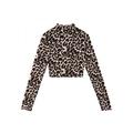 Sexy Leopard T-Shirt Women's Casual Tops Basic Turtleneck Long Sleeve Soft Stretchy Blouse