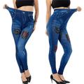 Women's Casual Imitation Cowboy Leggings Bead High Elasticity Slim Cropped Pants