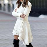 Fashionable Solid Cable-knit Turtleneck Casual Long Sweater Dress for Women