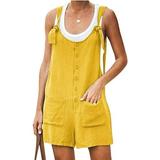 Avamo Summer Women Strappy Linen Overall Teen Girls Casual Beach Bib Pants Short Pants Rompers Playsuit Plus Size