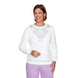 Alfred Dunner Womens Women'S Comfy Fall Embroidered Yoke Long Sleeve Soft Knit Top