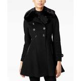 Via Spiga Double Breasted Faux Fur Club Collar Fit 'n Flare Coat, Black, 10