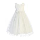 Kids Dream Little Girls Off-White Floral Pearl Rhinestone Flower Girl Dress