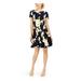 JESSICA HOWARD Womens Navy Floral Short Sleeve Jewel Neck Short Fit + Flare Dress Size 4P