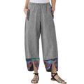 Womens Plus Size Elastic Waist Casual Linen Loose Trousers Pockets Wide Leg Pants