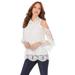 Roaman's Women's Plus Size Lace Cold-Shoulder Top Mock Neck 3/4 Sleeve Blouse