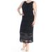 RALPH LAUREN Womens Black Crochet Sleeveless Scoop Neck Tea Length Sheath Dress Size XL