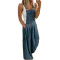 Lovaru Women Solid Denim Jumpsuit Long Rompers Overalls