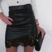 Meterk Women Bodycon PU Skirt Lace Splicing High Waist Back Zipper Formal Party Night Pencil Mini Skirt