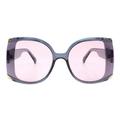 Womens Oversized Square Sunglasses Metal Accent Corners UV 400 Blue Gray