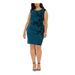 JESSICA HOWARD Womens Teal Embroidered Floral Sleeveless Jewel Neck Above The Knee Sheath Cocktail Dress Size 20W