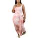 MAWCLOS Plus Size Tie Dye Maxi Dress Summer Neach Sleeveless Tank Sundress Sexy Bodycon Dress for Women