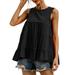 Sexy Dance Women Peplum Tops Leisure Loose Crew Neck Vest Tops Ladies Sexy Beach Sleeveless Loose Button Babydoll Tiered Tops Black M(US 6-8)