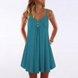 New Women's Casual Mini Summer Dress Strapless Off Shoulder Plus Size Loose A-Line Sundress Sexy Beach Dress Pleating Buttons Dress