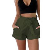 Sexy Dance Women's Drawstring Pockets Shorts Elastic Waist Solid Comfy Beach Short Pants Casual Fit Dark Green L=SU 6-8