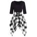 Aimik Slip Skirt for Women Under Dress Fashion Women Casual O-Neck Lace Up Tartan Plaid Print Asymmetrical Mini Dress