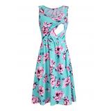 Niuer Maternity Dresses Pregnant Women Nursing Dress Breastfeeding Floral Print Sleeveless Midi Dress Lactation Clothes