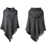 SHIYAO Newest Women Tassel Cape Pashmina Batwing Style Hooded Poncho Cawl Knit Cloak Sweater