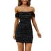 UKAP Off Shoulder Sequined Bodycon Party Dresses For Women Sleeveless Sparkle Glitter Dress Club Party Wear