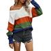 Julycc Womens Color Block Loose Sweater Long Sleeve Knitted Jumper Pullover