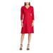 RALPH LAUREN Womens Red Zippered 3/4 Sleeve V Neck Above The Knee Fit + Flare Party Dress Size 14