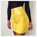 Puloru Women's pencil skirt solid color PU slim zipper high waist hip skirt