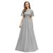 Ever-Pretty Womens Flutter Sleeve Long Evening Dresses for Women 00904 Grey US6