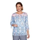 Alfred Dunner Womens Stained Glass Print Soft Knit Crew Neck Top
