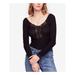 FREE PEOPLE Womens Black Lace Long Sleeve Scoop Neck Top Size: L