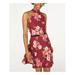 CRAVE FAME Womens Burgundy Belted Floral Halter Mini Fit + Flare Dress Size XL