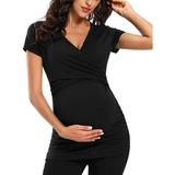 Women Maternity V Neck Short Sleeve T-Shirt Pregnant Tunic Tops Nursing Blouse