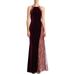 Badgley Mischka Lace & Velvet Halter Evening Gown Dress