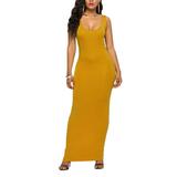 Sexy Sleeveless Bodycon Tank Dress for Women Summer Scoop Neck Solid Color Dress Casual Beach Club Party Long Dress