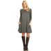 Casual Summer Womens A-line Swing Tunic 3/4 Sleeve Pocket T-Shirt Dress