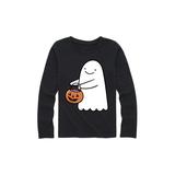 Trick Or Treating Ghost - Youth Girl Long Sleeve Tee