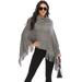 LELINTA Women's Classic Fringe Poncho Pullover Sweater Knitted Irregular Hem Warm Sweater Wrap Tops Cover Up Regular Size