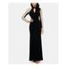 XSCAPE Womens Black Embellished Long Sleeve Illusion Neckline Sheath Evening Dress Size 10P