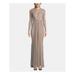 BETSY & ADAM Womens Gold Shimmery Mesh Long Sleeve Jewel Neck Maxi Fit + Flare Evening Dress Size 8