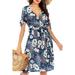 Junior Deep V-Neck Fabulous Printed Style A-Line Short Sleeve Dress